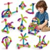 Magnetic Building Sticks Montessori Toy Starter Set, Magnetic Stick & Balls STEM Learning Toys for Kids, Montessori Magnet Set for 2 Year Old Preschool Toy, Construction Kit Sensory Toys Birthday Gift