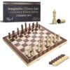 Magnetic Chess & Checkers Set | 15" x 15" Foldable Wooden Board