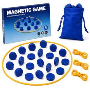 Magnetic Chess Game with 24 Full-Size Stones, Magnet Game with 3 String & Portable Storage Bag, Strategy Board Game for Family Game Night, Indoor Outdoor Use for Kids Adults