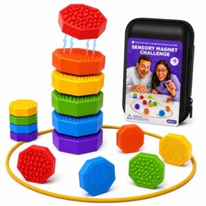Magnetic Chess Game with Stones,Magnet Game with String - 18 Silicone-Covered Magnets Fidget Toy Textured Sensory Rock Toys Strategy Game for Stress Relief,ADHD, Travel Family Toys for Kids & Adults