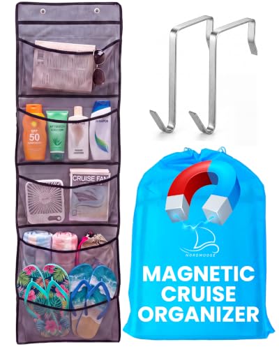 Magnetic Cruise Organizer 5 Pockets, 51" x 13" With Pocket Size 8" x 12,5" - Over The Door Organizer For Cruise Ships, Magnetic + Hook Mount, Large Durable Pockets for Cruise Essentials 2026