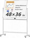 Magnetic Double-Sided Rolling Whiteboard 48"X36" – 4'X3' Dry Erase Board on Wheels with Stand, Heavy-Duty Portable Easel for Home Office, Classroom & School