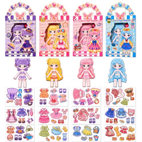 Magnetic Dress Up Dolls for Girls, 87PCS Princess Magnet Dolls with Foil Art & DIY Accessories, Airplane Car Road Trip Activity Set, Pretend Play Set Birthday Gift for Toddlers Kids Ages 3 4 5 6 7 8