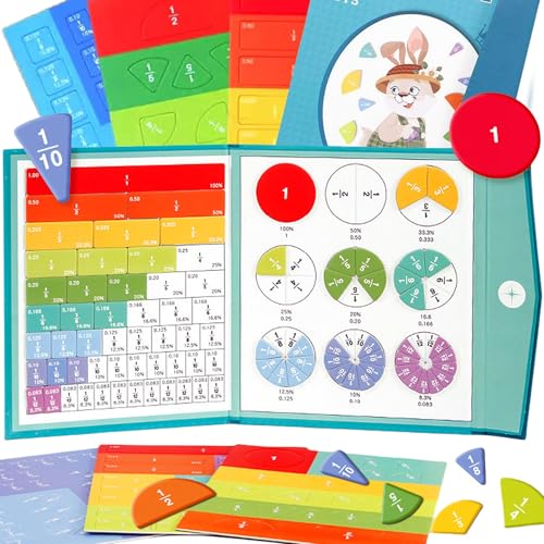 Magnetic Fraction Demonstration Book, Magnetic Fraction Tiles, Fractions Manipulatives, Score Disk Demonstrator Math Puzzle Learning Building Block Set- (1Set)