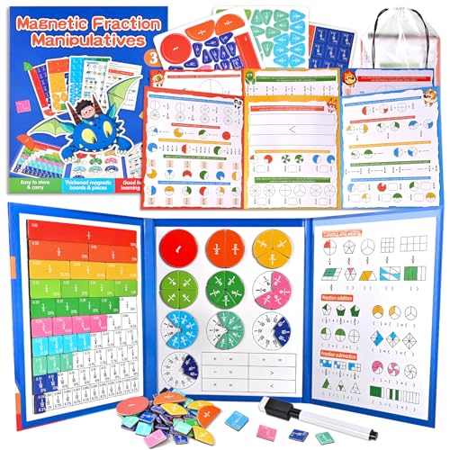 Magnetic Fraction Demonstration Book with Magnetic Fraction Tiles & Circles, Hands-On Fraction Manipulatives for Kids, Visual Math Learning Set for Classroom, Homeschool & Early Math Practice