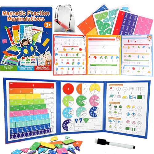 Magnetic Fraction Educational Puzzle, Magnetic Fraction Demonstration Book with Fraction Tiles & Circles, Math Manipulatives for Elementary School, Math Learning Skills for Kids