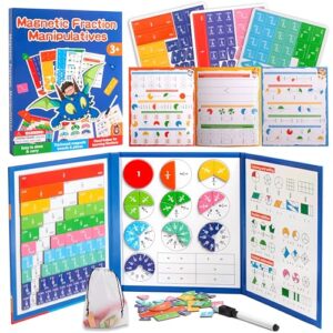 Magnetic Fraction Manipulatives for Kids, Fraction Tiles & Circles Educational Learning Set, Magnetic Fraction with Dry-Erase Practice, Homeschool & Classroom Math Teaching Tool for Elementary Math