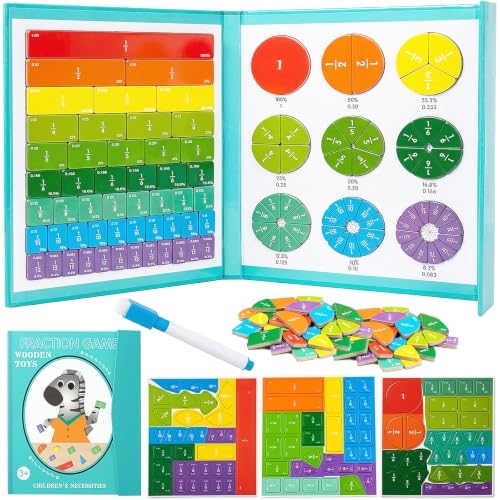 Magnetic Fraction Playbook: Magnetic Fraction Educational Puzzle Tiles & Circles, Fractions Magnets Demonstration Book Montessori Math Manipulatives for Kids Elementary School Game