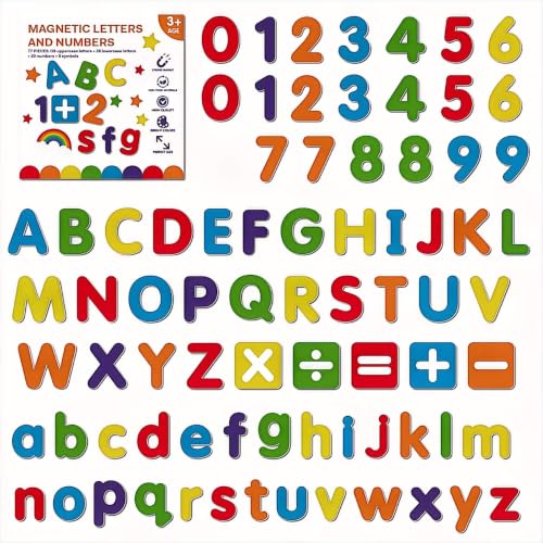 Magnetic Letters and Numbers Set, ABC Alphabet Fridge Magnets with Math Symbols, Educational Spelling and Counting Magnets for Classroom, Homeschool, Learning Activities(Multicolored)