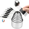 Magnetic Measuring Cups and Spoons Set, 12 Piece Stainless Steel Measuring Cups and Spoons Set, Nesting Kitchen Gadgets with Removable Clasp for Cooking & Baking (Black)