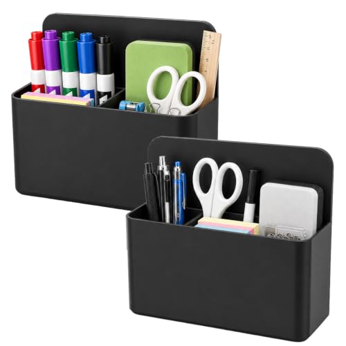 Magnetic Pencil Pen Holder, 2 PCS Dry Erase Marker Holder for Whiteboard, Black Magnet Storage Pencil Cup Case Box Fridge Organizers Locker Accessories for Office School Classroom Teacher Must Haves