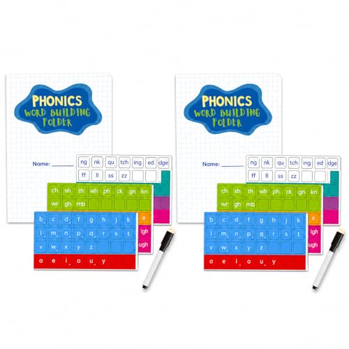 Magnetic Phonics Cards Kit with 142 Magnetic Tiles, Reusable Board and Marker, Color-Coded Alphabet, Sight Words, CVC Words, Digraphs and Vowels Reading and Spelling Learning Set (2pcs)