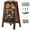 Magnetic Portable A-Frame Chalkboard Signs, 40" x 20" Large Wood Sandwich Board Signs Outdoor, Double-Sided Sidewalk Standing Chalk Board for Business, Wedding, Vendor Display, Coffee Shope - Brown