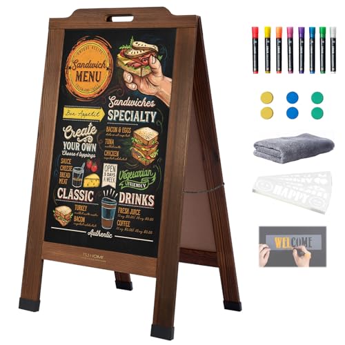 Magnetic Portable A-Frame Chalkboard Signs, 40" x 20" Large Wood Sandwich Board Signs Outdoor, Double-Sided Sidewalk Standing Chalk Board for Business, Wedding, Vendor Display, Coffee Shope - Brown