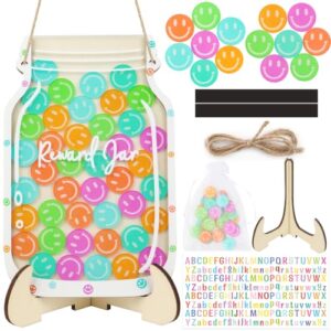 Magnetic Reward Jar for Kids - Personalized Smiley Faces Jar with Colorful Letter Stickers, Ideal for Classroom Reward System, Home Chore Chart, Positive Behavior & Potty Training (42PCS Smiley)