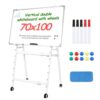 Magnetic Rolling Whiteboard, Foldable Double Sided Dry Erase Board with 4 Lockable Wheels, Telescopic Adjustable Height Easel Stand for Home Office Classroom 24x36 Inch Silver 70x100 cm