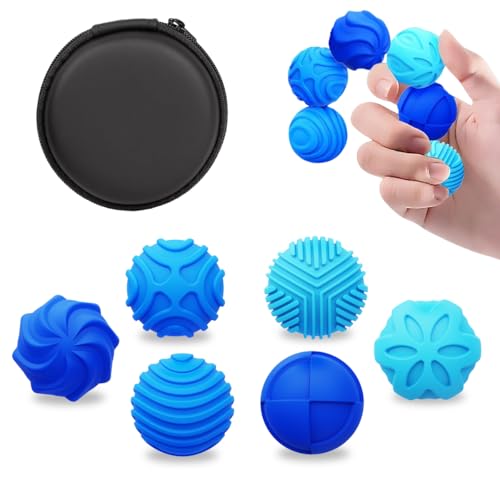 Magnetic Silicone Balls Fidget Toys for Adults Teens,6PCS Stress Relief Sensory Toys for Autism ADHD Anxiety, Calming, Fun Office Desk Textures Toy, Chritmas Birthday Gifts for Women, Men (Blue)