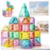 Magnetic Tiles Building Blocks for Kids Ages 3-8, Diamond Surface Travel Set with Metal Storage Box, 60PCS STEM Montessori Educational Learning Toys Gifts