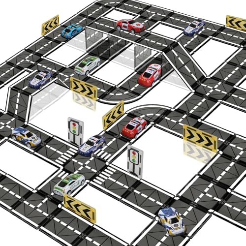 Magnetic Tiles Road Set with Pullback Car, Magnetic Blocks for Kids Ages 4-8, Magnet Tiles for Preschool STEM Building Toy, Autism Learning Sensory Montessori Toys Gift for Toddler Boys and Girls