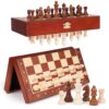 Magnetic Travel Chess Set with Wooden Folding Board – 12 Inch Portable Magnetic Chess Board Game with Handcrafted Wooden Pieces, 2 Extra Queens, Strategy Chess Set for Adults Kids Beginners