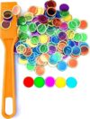 Magnetic Wand and Chips Set - Magnet Wands & Transparent Multicolored Plastic Bingo Chips with Metal Rings - School Science STEM Kit Learning Accessories Elderly Family Game Night Tokens (Orange)