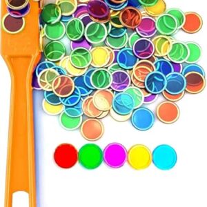 Magnetic Wand and Chips Set - Magnet Wands & Transparent Multicolored Plastic Bingo Chips with Metal Rings - School Science STEM Kit Learning Accessories Elderly Family Game Night Tokens (Orange)