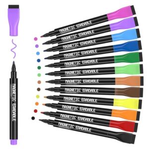Magnetic Whiteboard Markers, 12pcs Colorful 1mm Fine Tip White Board Pens, Erasable Dry Erase Marker for Office School Home Low Odor Fine Dry Wipe Pen for Dry Erase Boards, Calendars, Mirrors