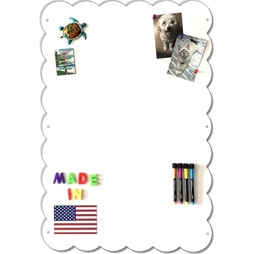 Magnetic White Scalloped Dry Erase Board 23.5"x34.5" – Frameless Metal Whiteboard for Wall, Aesthetic Cute Decorative Magnetic Board – Made in USA, Steel Dry Erase Board for Wall Use