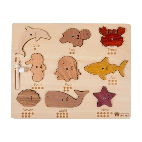 Magnetic Wooden Fishing Game for Toddlers 1-3, Montessori Puzzle Toy with Numbers, Preschool Educational Counting Toys for Kids 18+ Months, Learning Ocean Animals Fine Motor Skills