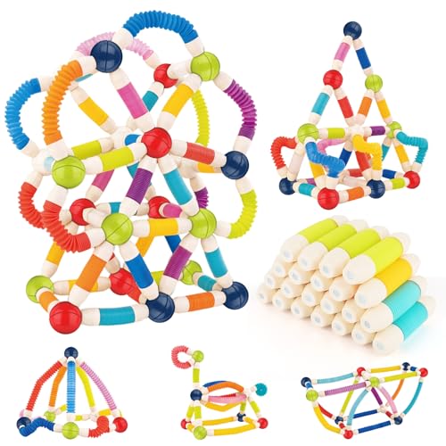 Magnet Toys for 3 Year Old Boys & Girls, 2 in 1 Magnetic Pop Tubes & Balls, Sensory Fidget Toys for Fine Motor Skill Development, Preschool STEM Educational Toys Gift for Toddlers and Kids (36 PCS)