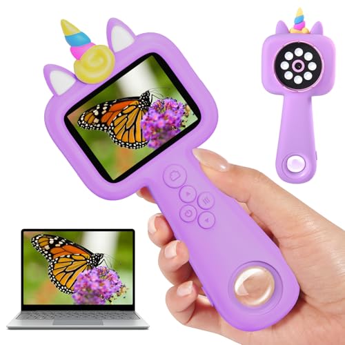 Magnifying Glass, 2.4" Microscope for Kids, 600X-4800X Handheld Digital Miniscope, Portable Pocket Magnification Microscope | Education Toys for Age 3 4 5 6 7 8 9 10 Girls Boys, Purple