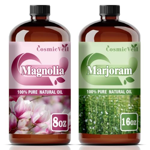Magnolia Essential Oil 8 Fl Oz (240Ml) and Marjoram Essential Oil 16 Fl Oz (480Ml) Fragrance Oil for Aroma Diffuser,Humidifier,Home Fragrance,Spa,Cleaning,Body Care,Massage,Yoga,DIY Candle