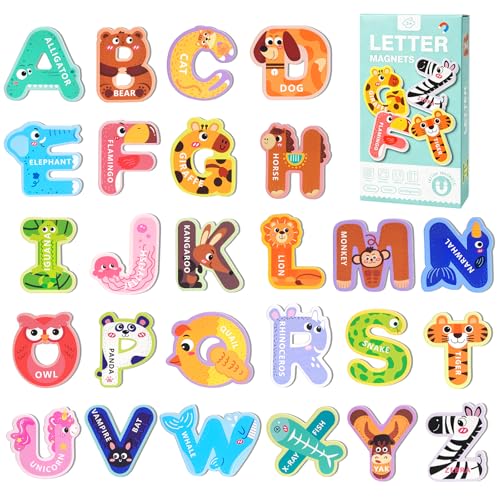 magostar Magnetic Letters for Kids, 26 Animal Alphabet Magnets, Large Uppercase ABC Fridge Magnets for Preschool Learning, Letter Recognition & Spelling, Ages 3-5