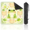 Mahjong Mat with Carrying Bag 31.5" x 31.5" Non-Slip Noise Reduction Cute Green Frog Lily Pads Floral Accents Table Mat for Mahjong Poker Dominoes Card Board Tile Games