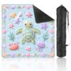 Mahjong Mat with Carrying Bag 31.5" x 31.5" Non-Slip Noise Reduction Cute Sea Turtle Marine Creatures Pastel Underwater Scene Table Mat for Mahjong Poker Dominoes Card Board Tile Games