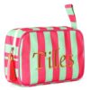 Mahjong Tile Bag with Handle - Striped Case for 166 American Tiles (1.2"), Embroidered Design with Plush Interior & Tassel Zipper, Portable Game Night & Travel Organizer (Bag Only, Tiles Not Included)