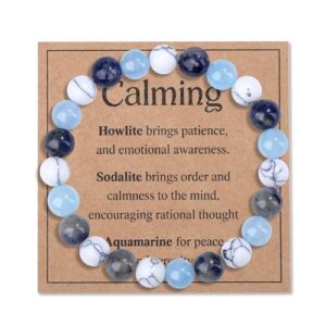 MAIBAOTA Calming Bracelet for Women 8mm Howlite Sodalite Aquamarine Bracelet Anxiety Relief Stress Relief Gifts Relaxation Healing Beaded Bracelets Jewelry for Women