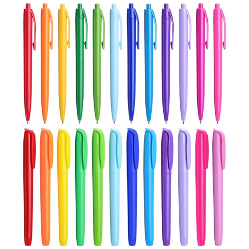 Maitys 24 Pcs Ballpoint Pen and Highlighter Multicolor Set, Fine Point Black Ink Click Gel Pens with Matching Pastel & Vibrant Highlighters for School Office Note Taking Journaling Art Study Supplies