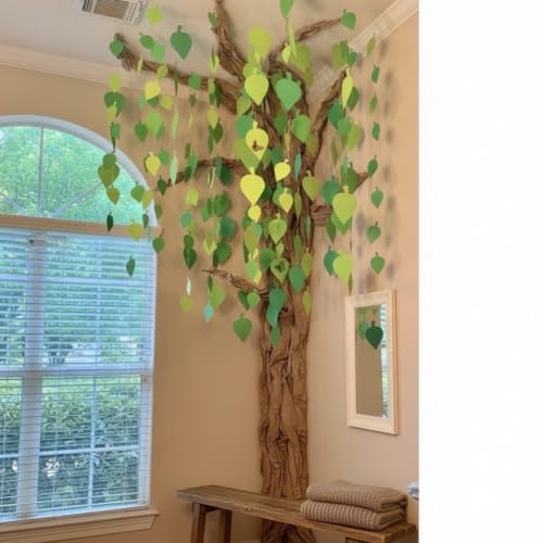 Maitys DIY 3D Tree Decor Classroom Tree Bulletin Board Set with 2 Rolls 98ft Brown Kraft Paper and 10 Green Leaf Garlands for Back to School Rainforest Decor Bulletin Board School Bedroom Wall