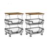 MAKE CHANGES 2PACK 3-Tier Rolling Storage Cart with Wooden Tabletop, Heavy Duty Metal Mesh Utility Organizer Cart, Multi-Purpose Mobile Storage Trolley for Office, Home, Kitchen, Bathroom, Black