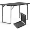 MAKE CHANGES Folding Table 48" x 24" - Heavy Duty Fold-in-Half Plastic Table with Adjustable Height, Portable Utility Tables with Steel Legs for Indoor, Outdoor, Picnic, Camping, Dining, Party (Black)