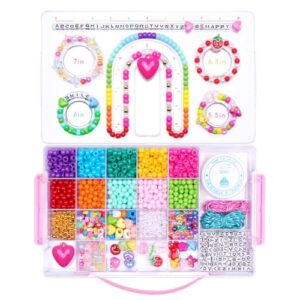 MAKERSLAND Jewelry Making Kit with Bead Board DIY Craft Kits Kandi Pony Beads Bulk Clay Bead for Bracelet Necklace Making, Keychains, Storage Box with Handle and Tray for Kids Adults Birthday Gift