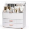 Makeup Organizer Countertop for Vanity with Lid and 2 Drawers, White