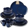 MALACASA 16 Pieces Dinnerware Sets, Farmhouse Plates and Bowls Sets, Embossed Blue Dish Set for 4, Vintage Relief Ceramic Dish Set with Mugs, Microwave and Dishwasher Safe, Series LYDIA
