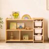 MallBest Montessori Shelf for Kids, Solid Wood Bookshelf and Toy Storage Organizer with 3 Removable Bins, Smooth Rounded Corners, Natural Wood Bookcase for Playroom, Nursery, Bedroom
