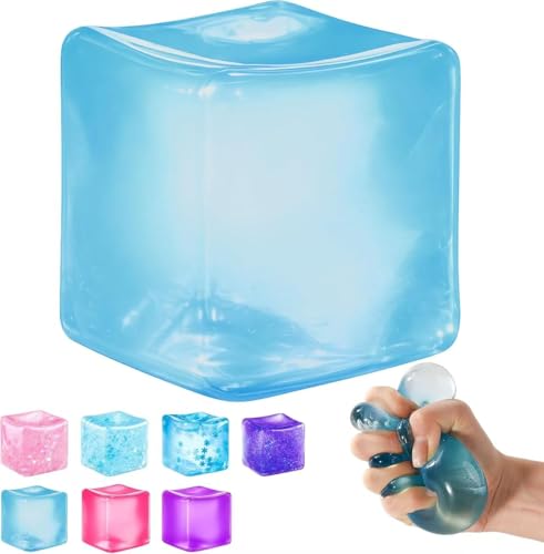 Maltose ice Cube sqmaltose ice Cube Squishy Toy Clear Jelly Stress Reliever Slow Rise Soft TPR Gel Pressure Relief Squeeze Toy Anxiety ADHD Desktop Fidget Gadget high Transparency Realistic ice Cube