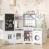 MAMIZO Wooden Corner Play Kitchen, Extra-Large Interactive Kids Kitchen Playset w/Lights & Sounds, Blackboard, Washing Machine, Ice Maker & 7 Accessories, Ultimate Pretend Toy Kitchens for Toddler