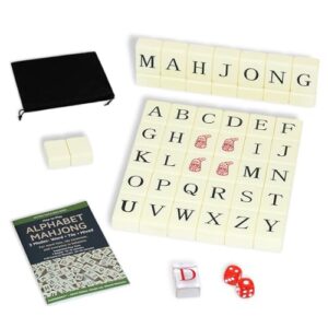 MAMONAKU Alphabet Mahjong Tile Set – English Word Mahjong Game Set for Adults & Teens – 108 Mahjong Tiles, Dice, Dealer Tile, Rulebook & Bag