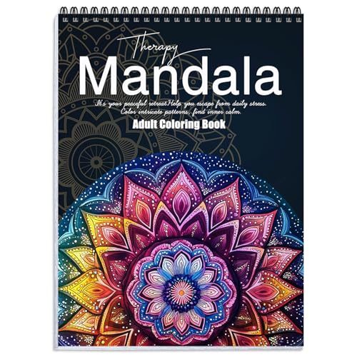 Mandala Coloring Book for Adults Relaxation, 24 Patterns Adult Coloring Books for Women Stress Relief, Inspirational Gift for Women & Men, Spiral Bound Mindfulness Coloring Book, Single-Sided Print