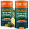 Mando Whole Body Deodorant For Men - Smooth Solid Stick - 72 Hour Odor Control - Aluminum Free, Baking Soda Free, Skin Safe - 2.6 Ounce (Pack of 2) - Frontier Fresh